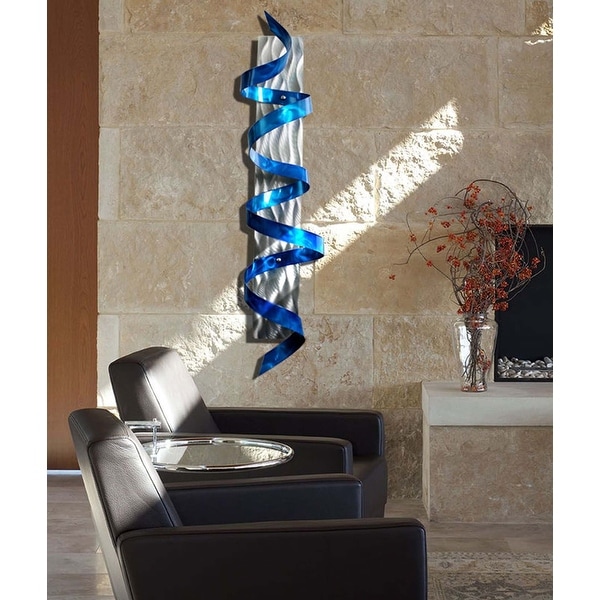 Jon Allen Metal Art Wall Accent Sculpture Wave 3D Abstract Red Blue Yellow Decor 
