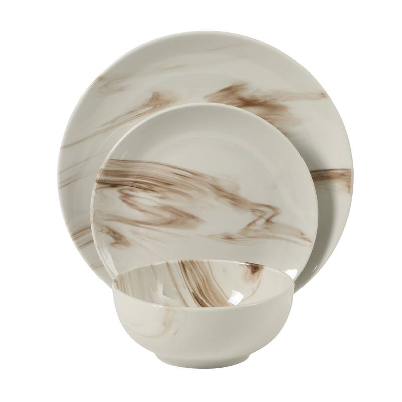 Gibson Home Cloudlight 12 Piece Plates and Bowls Dishes - Decorated Porcelain Ceramic Dinnerware Set - Service for 4