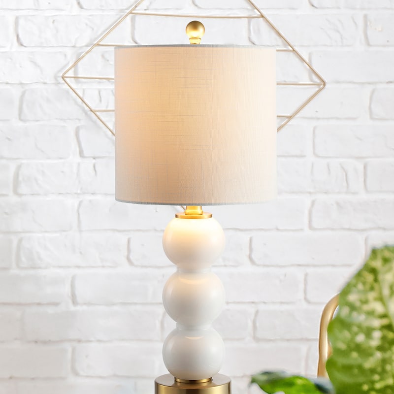 Wilson 21" Glass/Metal LED Table Lamp, White/Brass Gold by JONATHAN Y