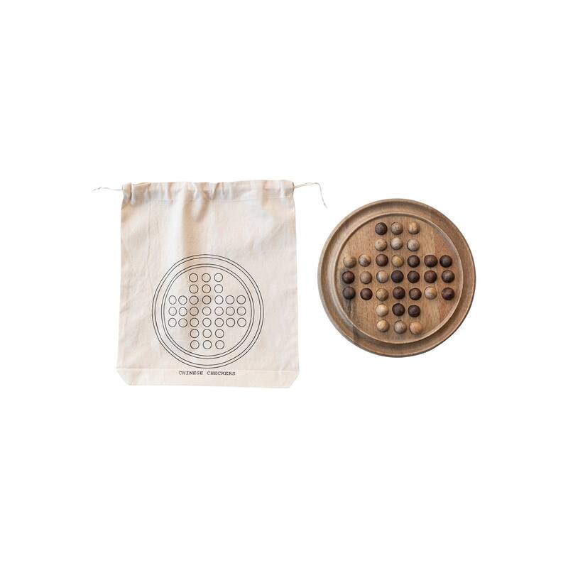 Mango Wood Chinese Checkers in Drawstring Bag - 9.8"L x 9.8"W x 1.3"H - 9.8"L x 9.8"W x 1.3"H - Natural