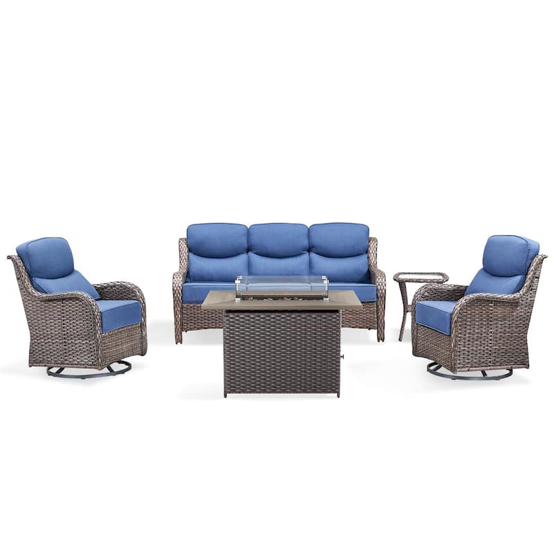 Pocassy 5PCS Outdoor 6Inch Sofa Swivel Chair Table w/ Fire Table