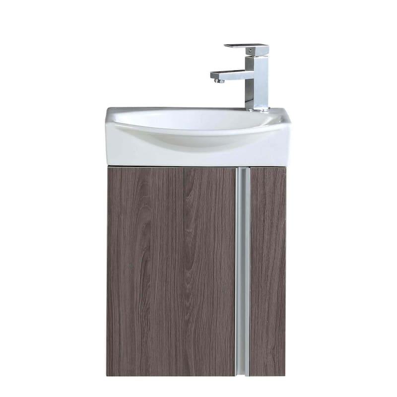 Fine Fixtures Compacto Black Walnut Wall Mount Single Bathroom Vanity with Vitreous China Sink and Mirror