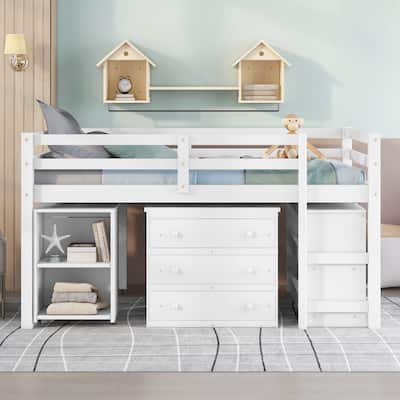 Full Size Loft Bed with Desk, Storage Drawers, and Bookshelf - Space-Saving Design