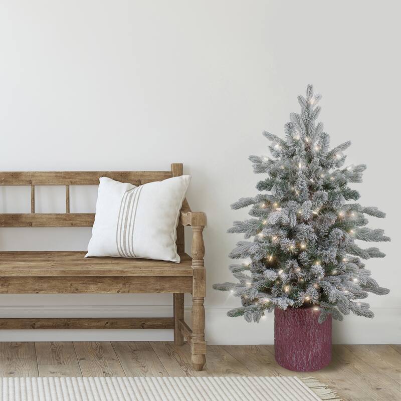 4' Flocked Saratoga Spruce Artificial Christmas Tree Pot Clear Lights - 4 Foot