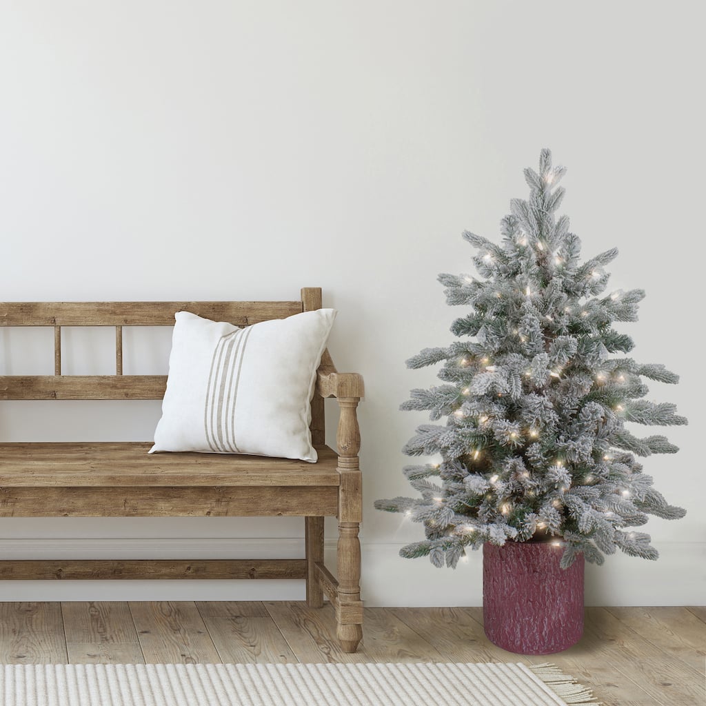 4' Flocked Saratoga Spruce Artificial Christmas Tree Pot Clear Lights - 4 Foot