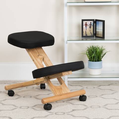 Mobile Wooden Ergonomic Kneeling Office Chair in Fabric