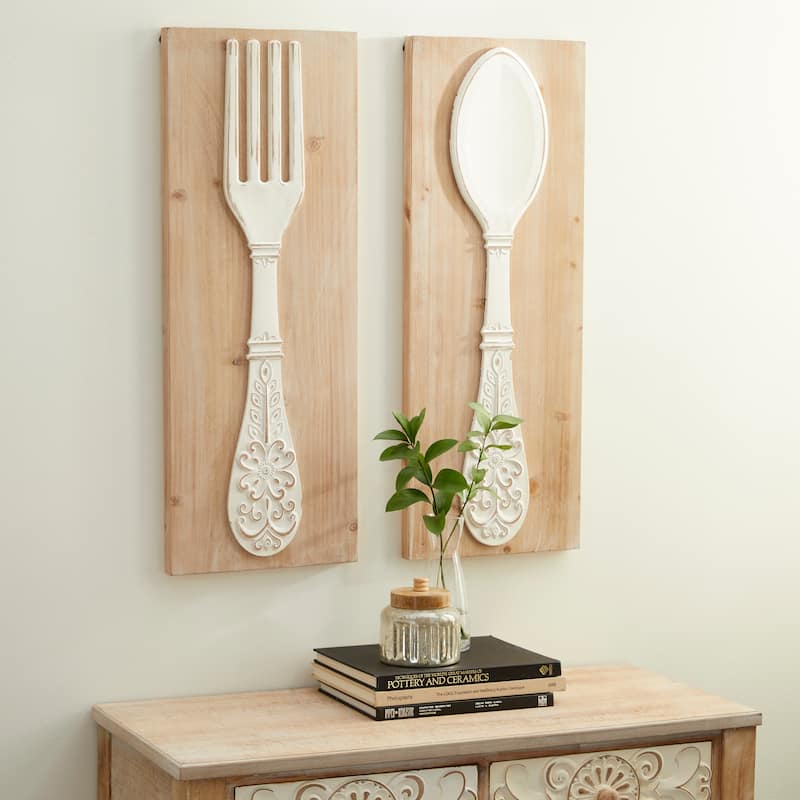 Wooden Utensils Carved Wall Decor - Set of 2 Brown - Roche River Decor