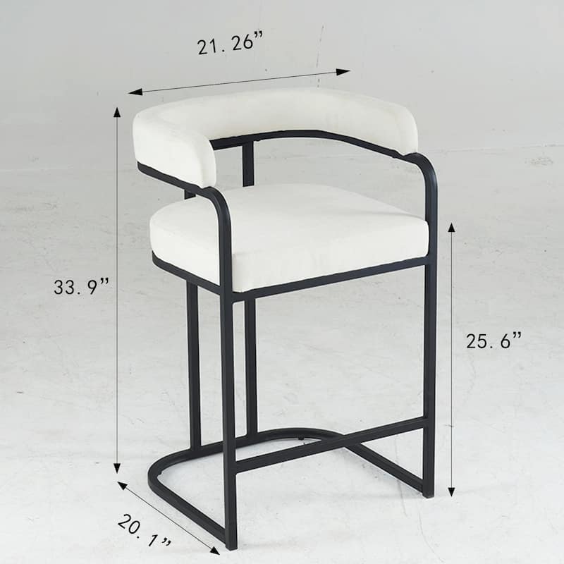 Modern Chenille Bar Stools Set of 2, Upholstered Counter Height Chairs