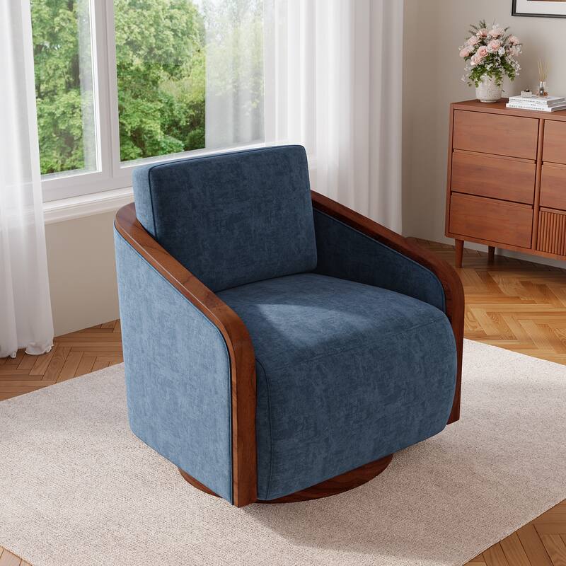 Chenille Modern 360°Swivel Barrel Chair Round Base