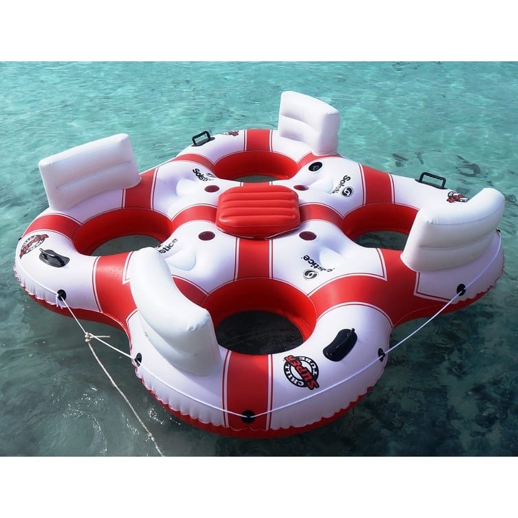 78-Inch White and Red Solstice Super Chill Quarto Swimming Pool Float - 78"