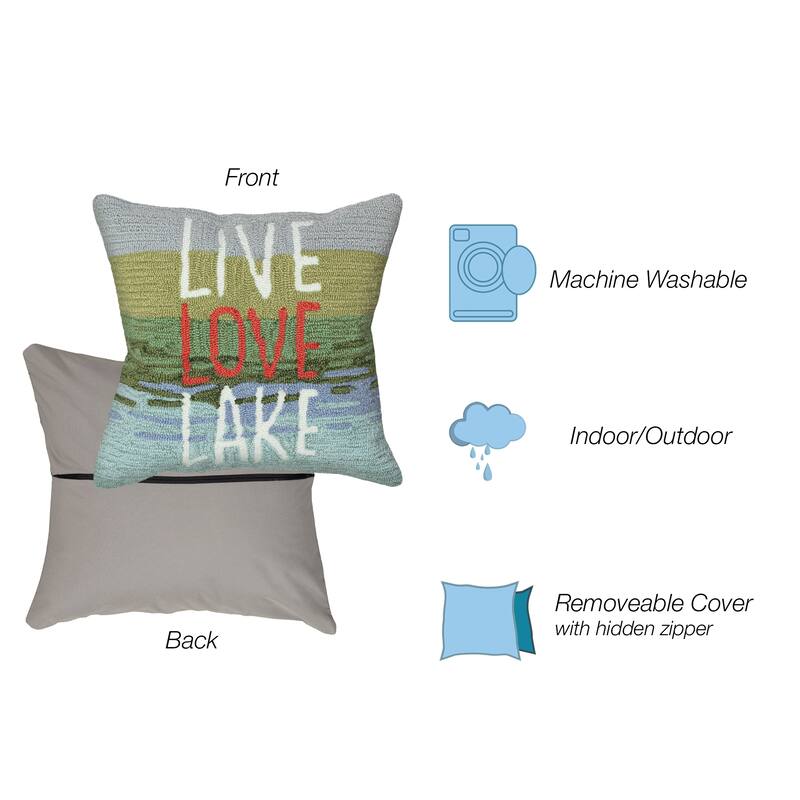 Liora Manne Frontporch Live Love Lake Indoor/Outdoor Pillow Water 18" x 18"