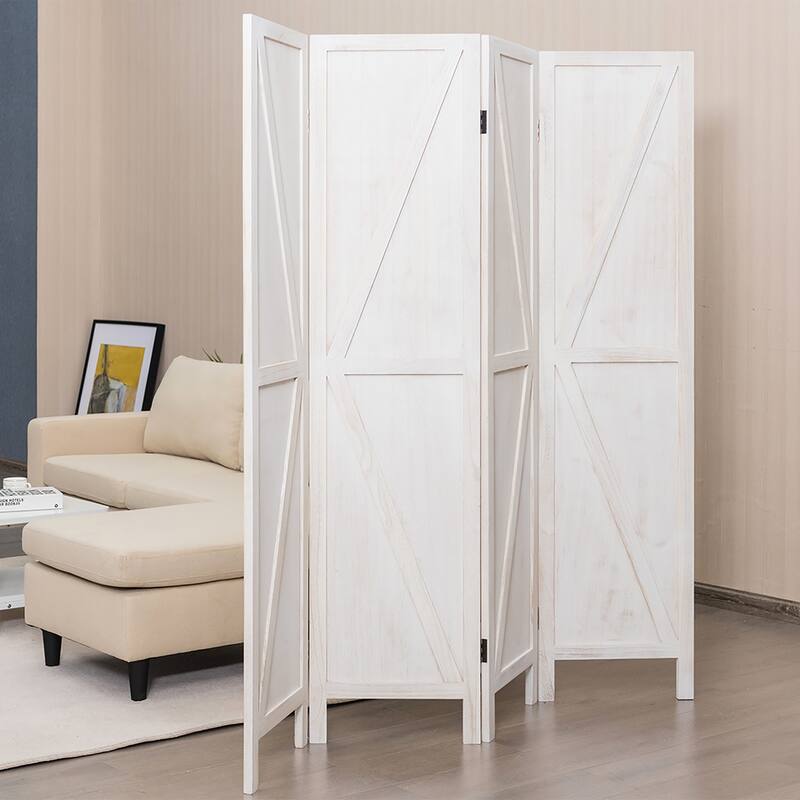 Costway 4Panels Folding Wooden Divider W/ V-shaped Design 5.6Ft Tall