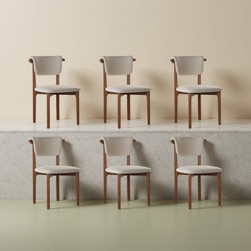 Modern Not Assembled Need Faux Leather Dining chairs, Beige, Solid Wood legs, Mid Century Kitchen Chairs for Diningroom - Set of 3