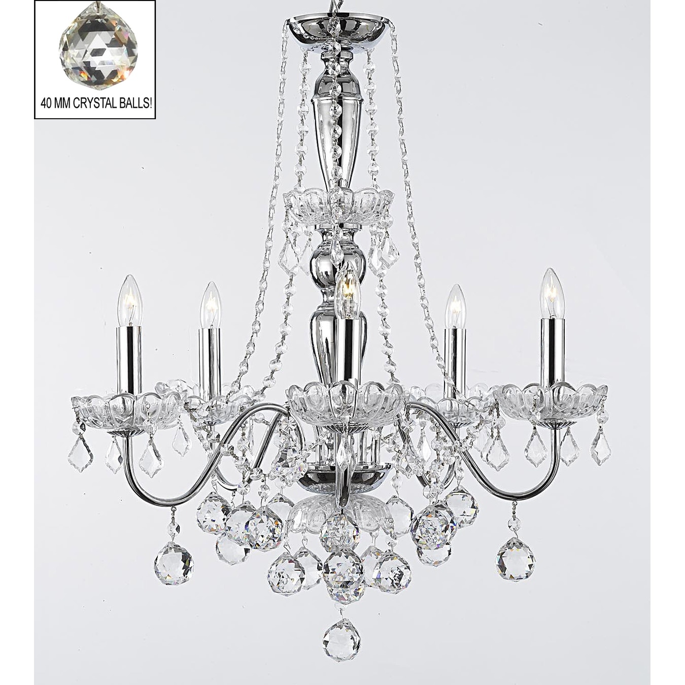 Royal Collection 5 Lights Chrome & Crystal Chandelier - Chandeliers For Bedrooms by Overstock.com