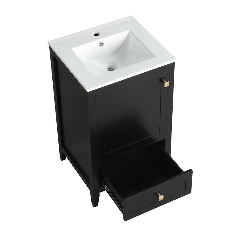 Bathroom Vanity with Top Sink, Vanity Cabinet with Soft Closing Door, Bathroom Vanity Set with Storage Rack and Drawer