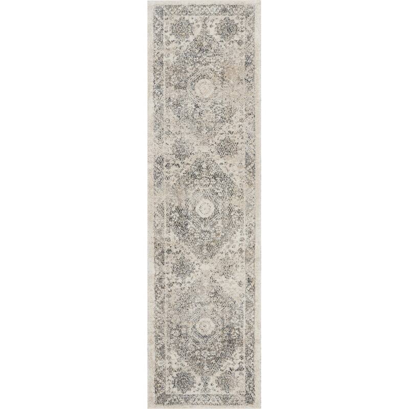 Power Loomed Distressed Floral Traditional Stain Resistant Soft Area Rug