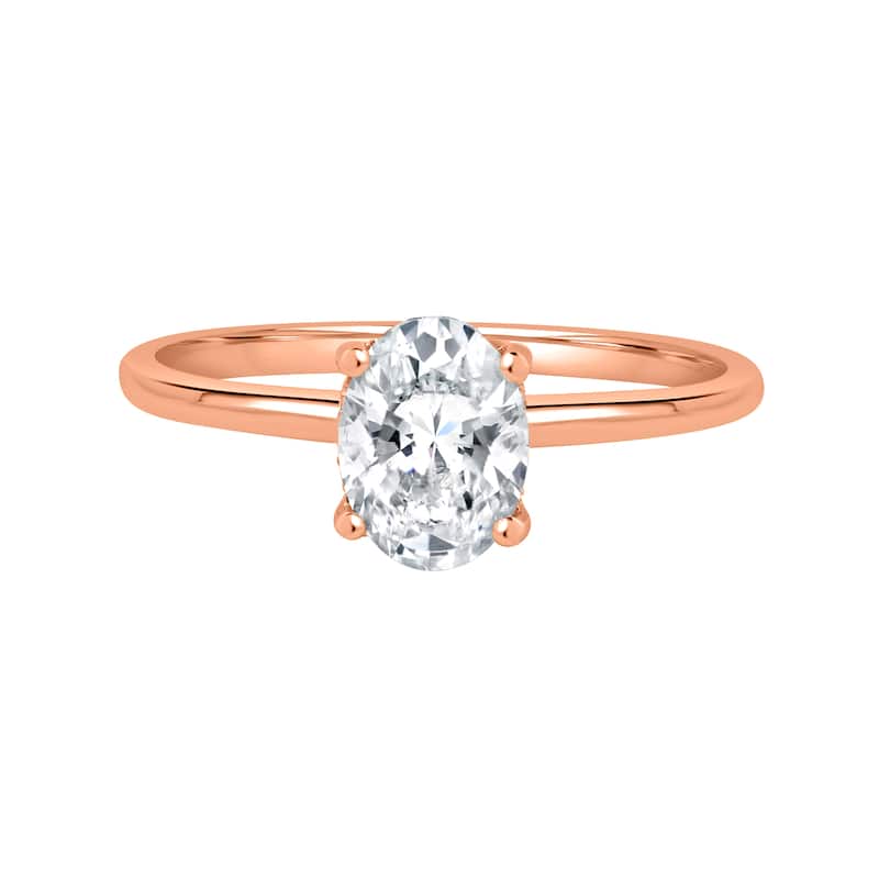 Auriya 1 3/5ct Oval Cut with Hidden Halo Solitaire Diamond Engagement Ring in 14k Gold Certified (H-I, SI1-SI2) - Rose - 4.5