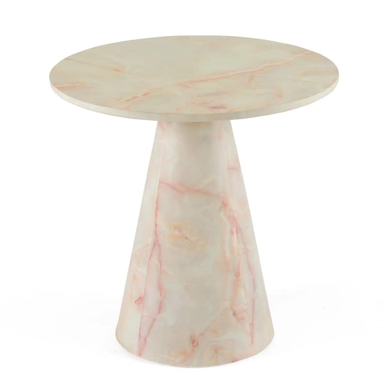 Cid Pany End Table, Modern Off-White Faux Marble, Round 24 Inch Top