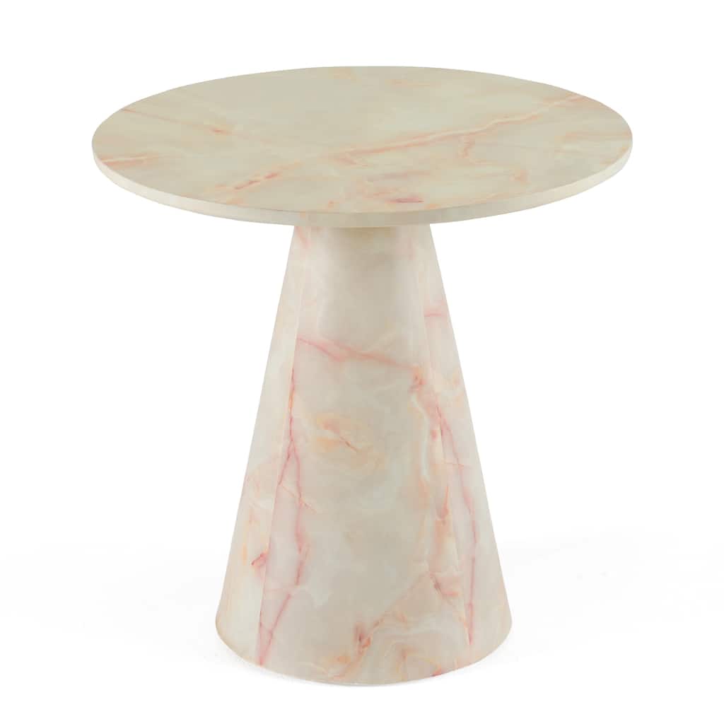 Cid Pany End Table, Modern Off-White Faux Marble, Round 24 Inch Top