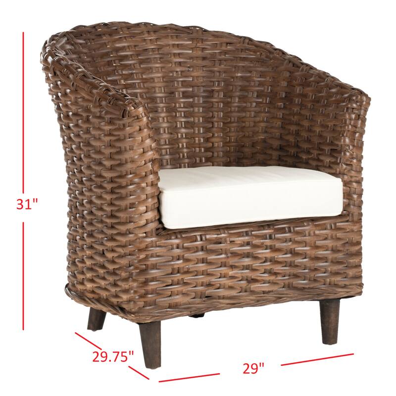 SAFAVIEH Charla Rattan Barrel Chair with Cushion - 29.1" x 27.2" x 32.7" - 29Wx27Dx33H