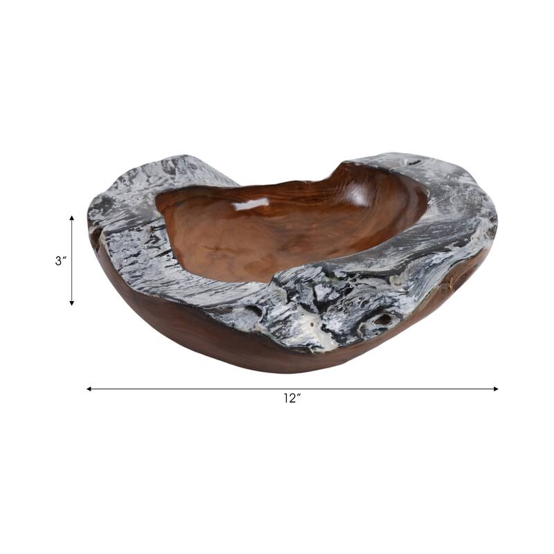 Wood Capiz Decorative Bowl with Natural Burnt Edges - 3" Brown - 12" x 12" x 3"