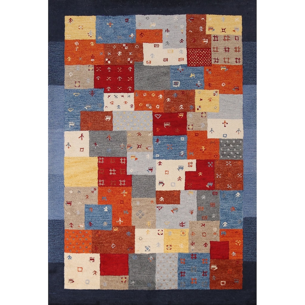 Geometric Gabbeh Indian Area Rug Tribal Hand-Tufted Wool Carpet - 5'3" x 7'7"