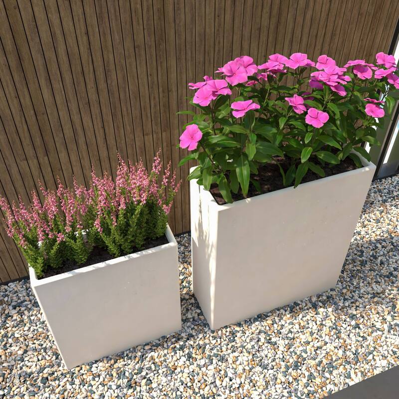 Thistle Rectangular Planter Set in Fiberstone and MgO Clay with Drainage Holes for Home Office Garden Indoor Outdoor Patio Porch