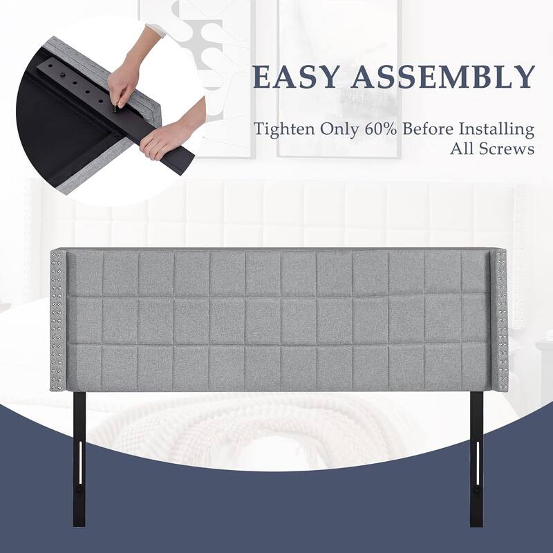 Javlergo Queen/King Size Adjustable Upholstered Headboard, Modern Wingback Headboard with Double Nailhead Trimming