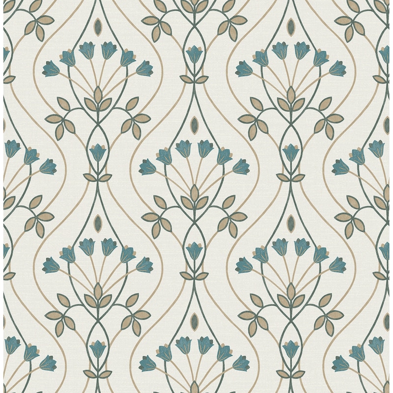 A-Street Prints Dard Teal Tulip Ogee Wallpaper