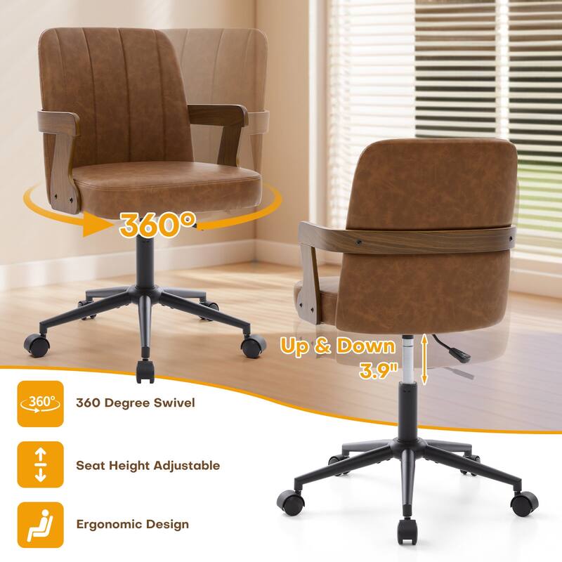 Swivel Home Office Chair Adjustable Height Desk Chair with Wheels and Armrests - 32.7"-36.6"H x 19.9"W x 22.8"D