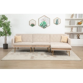 Living Room Sofa Set Modern Accent Sectional Sofa Upholstered Convertible Sofa Sleeper Bed Couch with Split Back & Metal Legs
