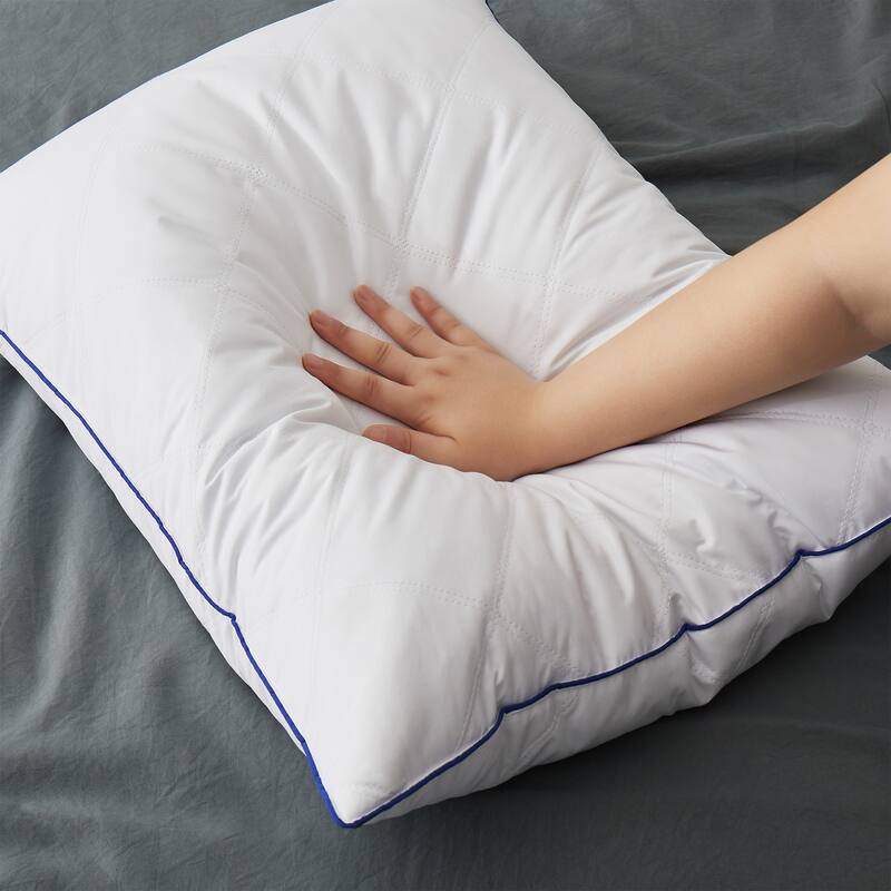 Set of 2 Medium Goose Feather Bed Pillows with Soft Microfiber Cover - White