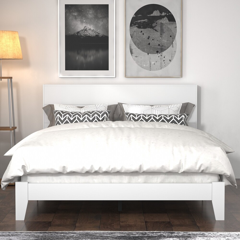 White wood queen platform bed shop