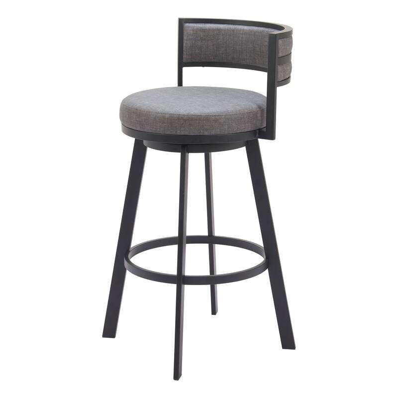 HomeRoots 31" Gray and Black Fabric and Steel Low Back Bar Height Swivel Bar Chair