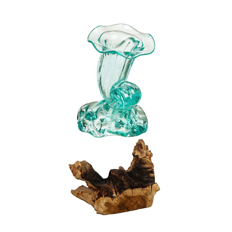 10 in. Glass Shell Vase Planter On Driftwood