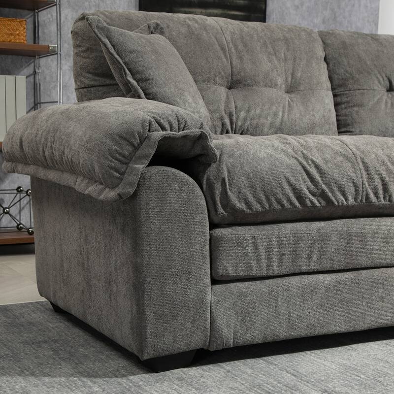 Luxurious 84" Chenille Fabric Recliner Sofa with Memory Foam and 2 Throw Pillows for Small Spaces