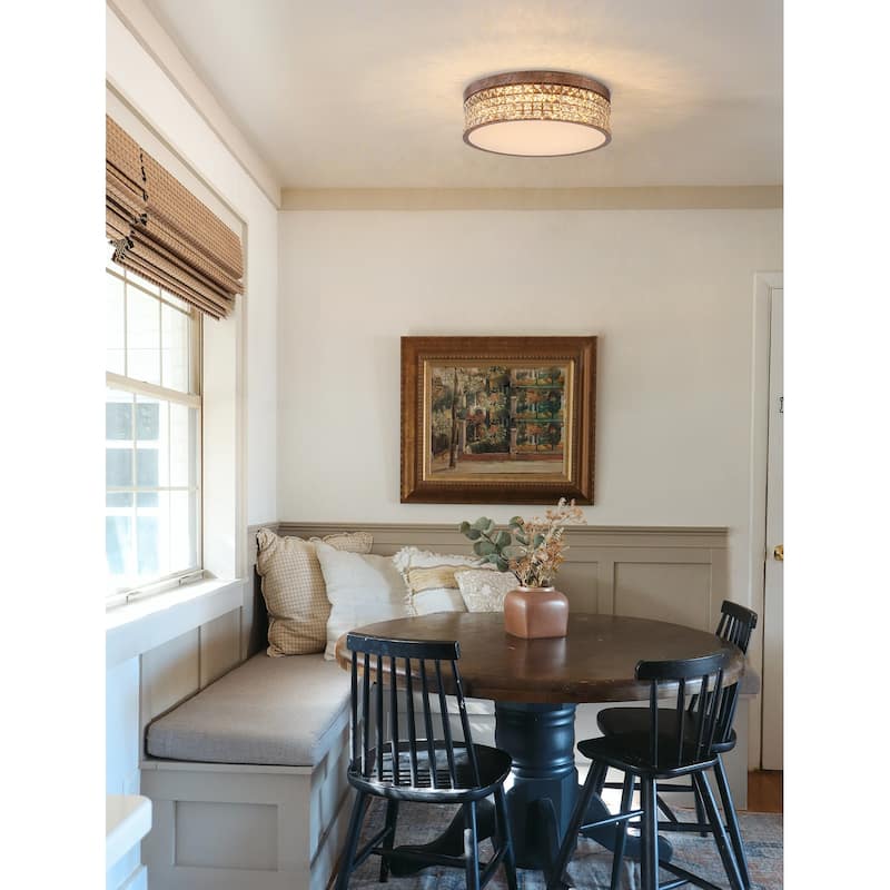 Retro French 38.6" W Antique Brass Linear Rectangle Crystal LED Flush Mount Ceiling Light