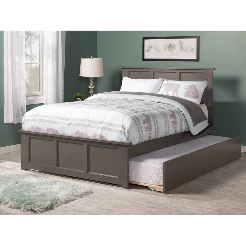 Madison Full Platform Bed with Footboard and Twin Trundle in Grey