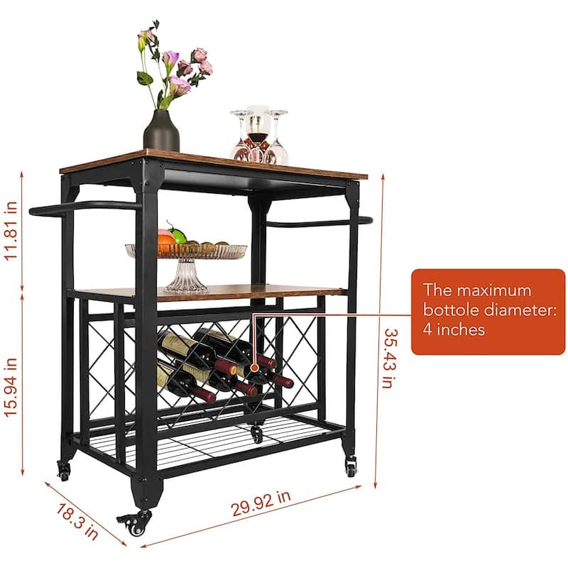Storage Bar Cart Kitchen Shelf Serving Cart With Wine Rack