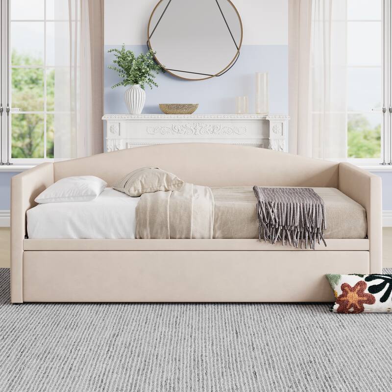 Upholstered Space-Saving Twin to King Daybed with Extended Pop Up Trundle