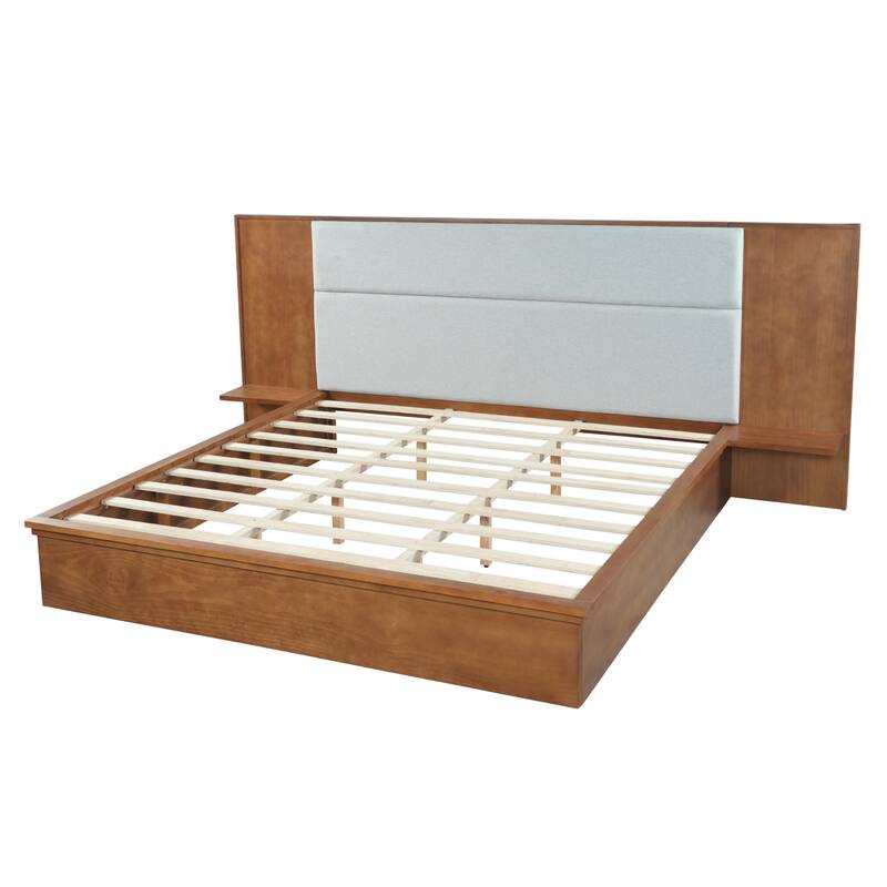 Christopher Knight Home - Avery Platform Bed Frame with Upholstered Headboard & Built-In Side Shelves, No Box Spring Needed