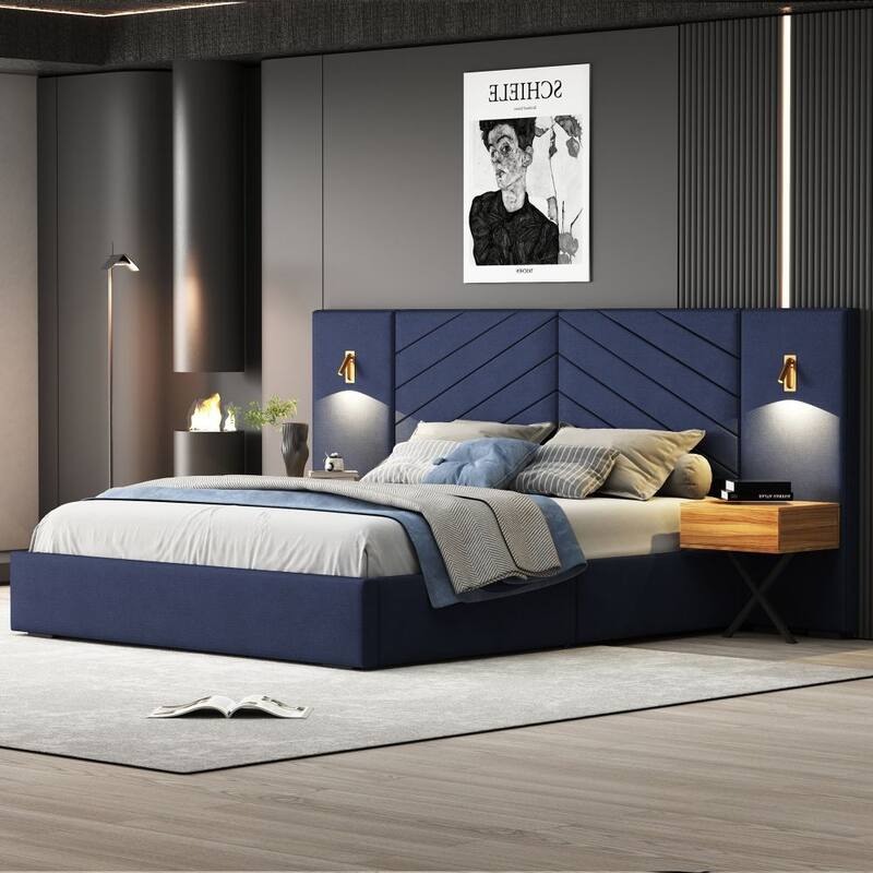 Strong Wooden Slats Upholstered Platform Bed - Queen