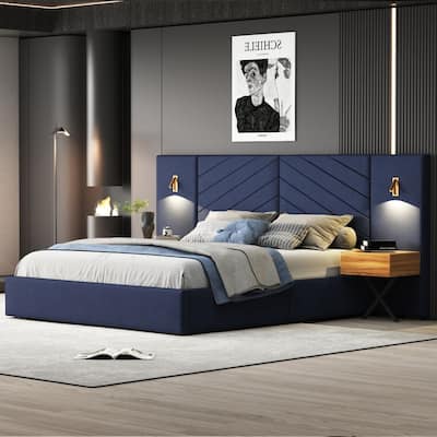 Strong Wooden Slats Upholstered Platform Bed