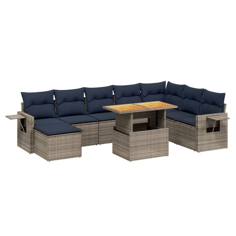 vidaXL Patio Sofa Set with Cushions Outdoor Furniture 9 Piece Poly Rattan - 24.4 x 24.4 x 27.2