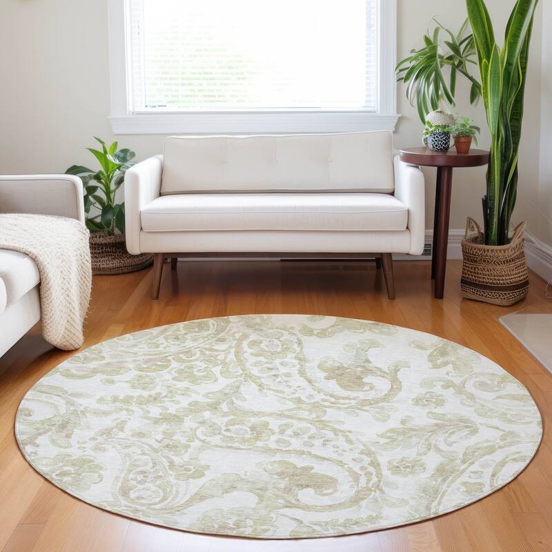 Machine Washable Indoor/ Outdoor Chantille Traditional Scroll Rug