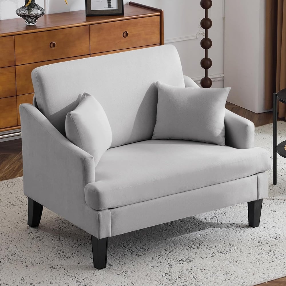 Bezseller Modern Oversized Accent Chair, 34.3'' Wide Seat Upholstered Armchair with Wood Legs and 2 Pillows