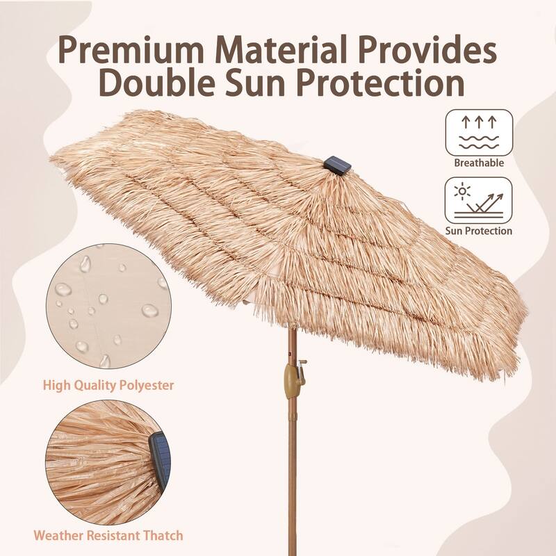 Autlaycil 7.5ft Thatched Tiki Umbrella with Light,Beach Umbrella for patios outside