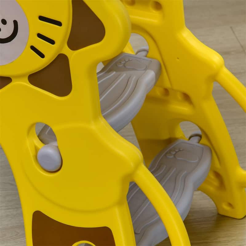 Yellow Grey PE 3-in-1 Kids Slide with Climber and Basketball Hoop - 51.5" L x 19.75" W x 29.25" H
