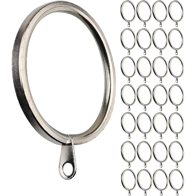 Meriville 1.5-Inch Inner Diameter Metal Curtain Rings with Eyelets - Satin Nickel - Set of 28