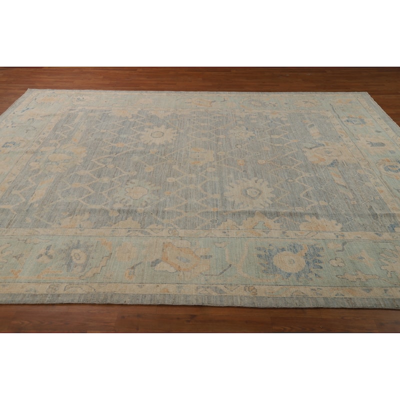 Vegetable Dye Blue Oushak Turkish Rug Handmade Oriental Wool Carpet - 8'3"x 10'2"